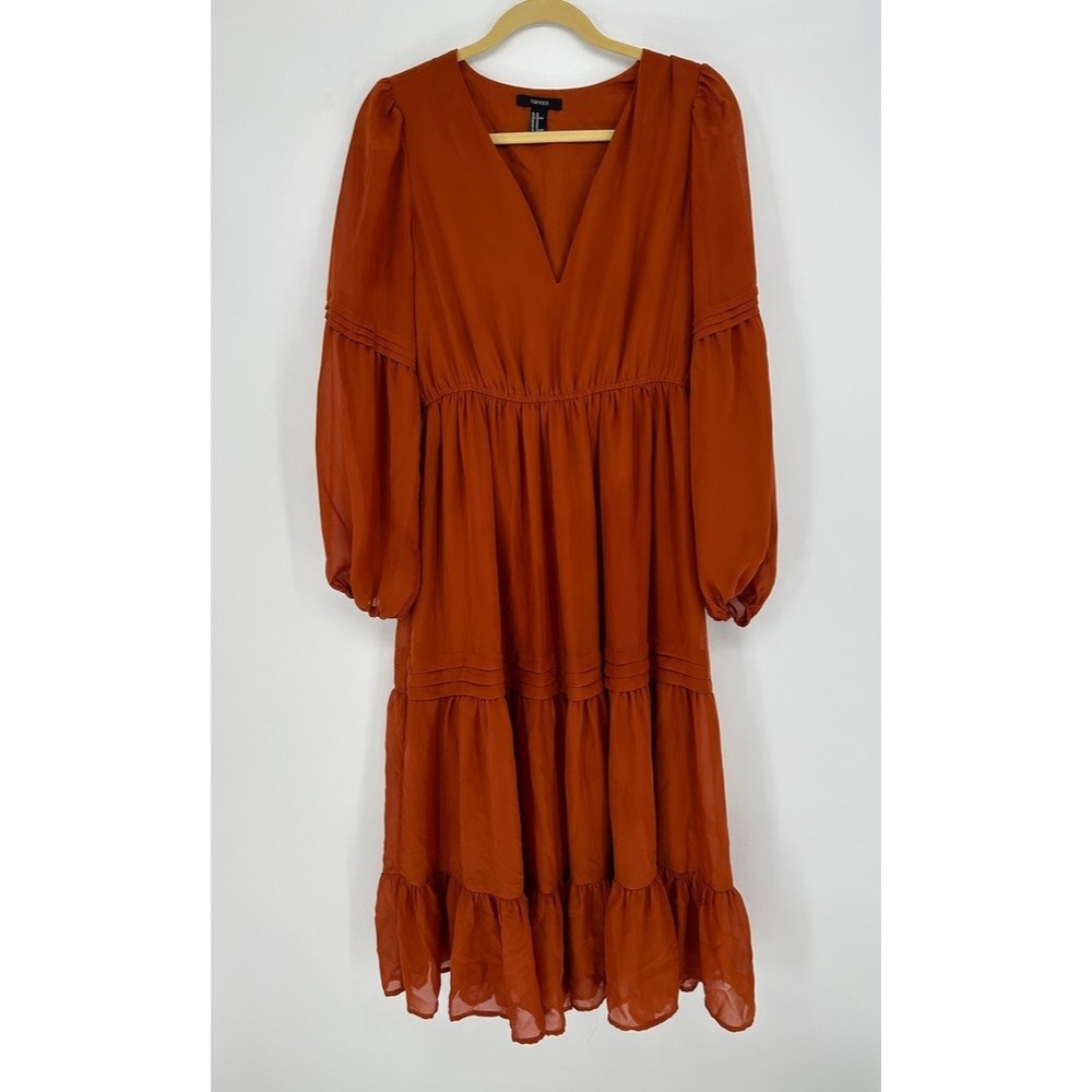 Forever 21 Rust Brown Tiered Dress Womens M Boho Renaissance Fair Peasant